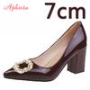 Aphixta 7cm 5cm Square Heels Patent Leather Pearl Buckle Shoes Woman Classics Pointed Toe Dress Official Pumps Party Big Size 48