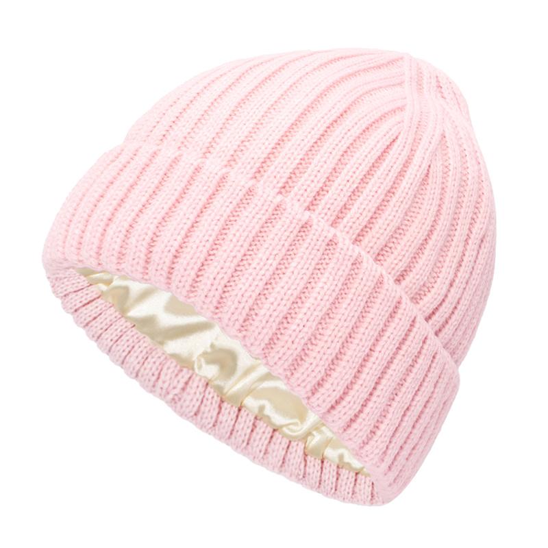 Winter Silk Satin Lined Beanie Hats Women Men Unisex Thick Chunky Cap Striped Warm Soft High Quality Cashmere Knitted Beanie Hat