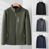 Men Autumn Winter Fleece Lining Jacket Stand Collar Long Sleeve Pockets Coat Solid Color Zipper Placket Outerwear