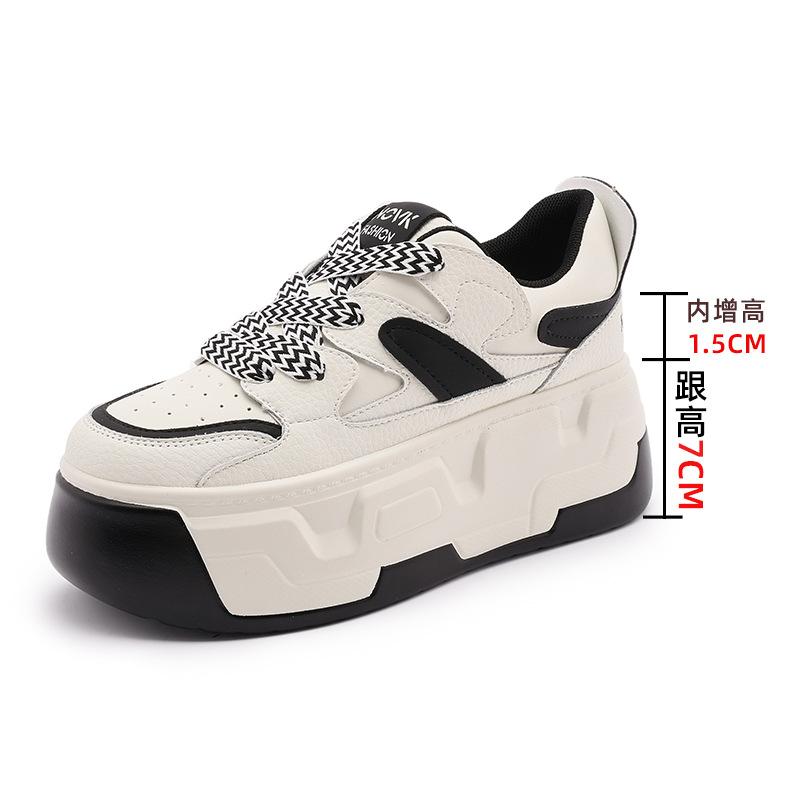 

Fashion 8.5CM Autumn New Women s Versatile Shallow Single Shoes Inner Heel Increased Small White Shoes Thick Bottomed Casual Shoes 34 чёрный