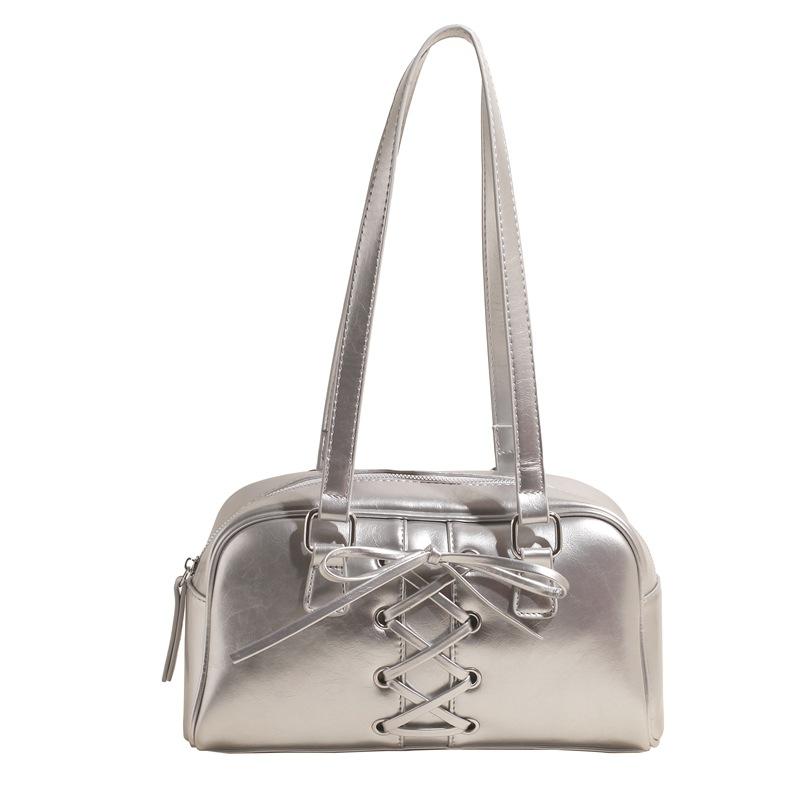 Bow underarm bag women's new fashionable solid color handbag trendy versatile casual shoulder bag