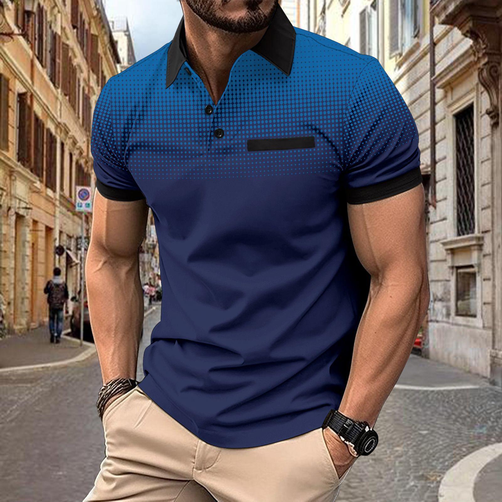 

Men s Summer Polo Shirt, Gradient Polka Dot Print Short Sleeve Athletic Golf Shirt, Fashion Casual Sports Top XXXL синій