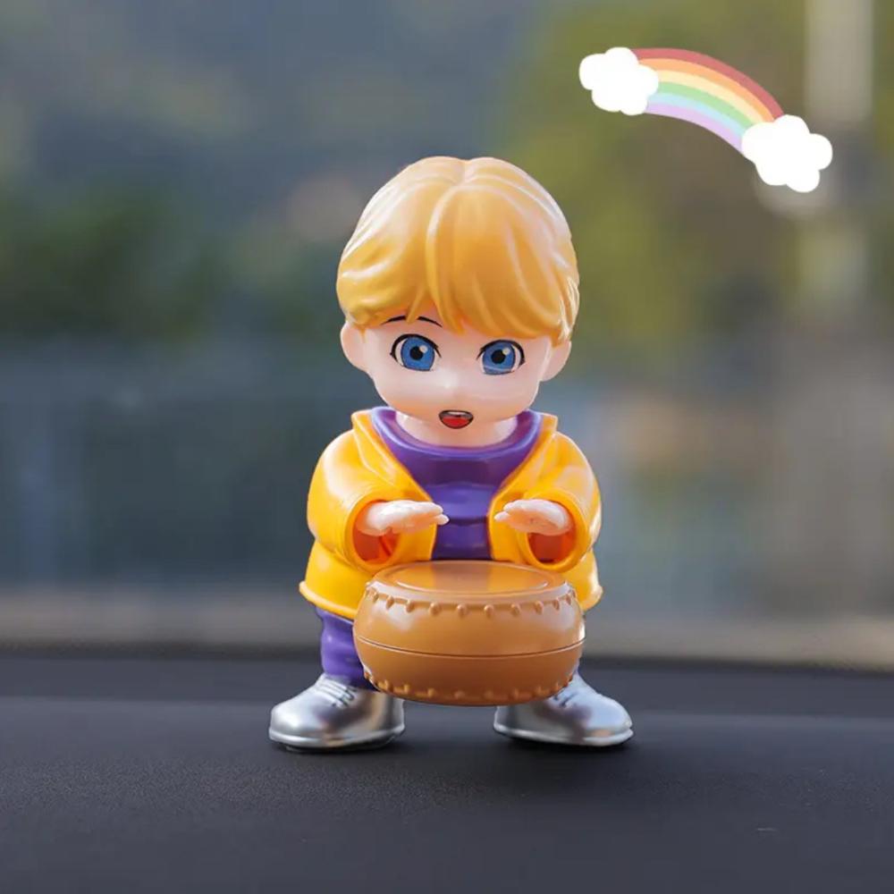 Hot New Solar Car Interior Ornaments Shaking Head Drumming Cartoon Swinging Drummer Automotive Dashboard Decoration