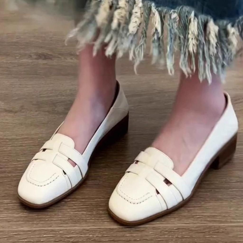 Sheepskin Model~ French Cool Single Shoes Women's Thick Heels Are Not Tired of Feet, Summer with Skirts Hollowed Out Retro Mary Jane Evening Shoes