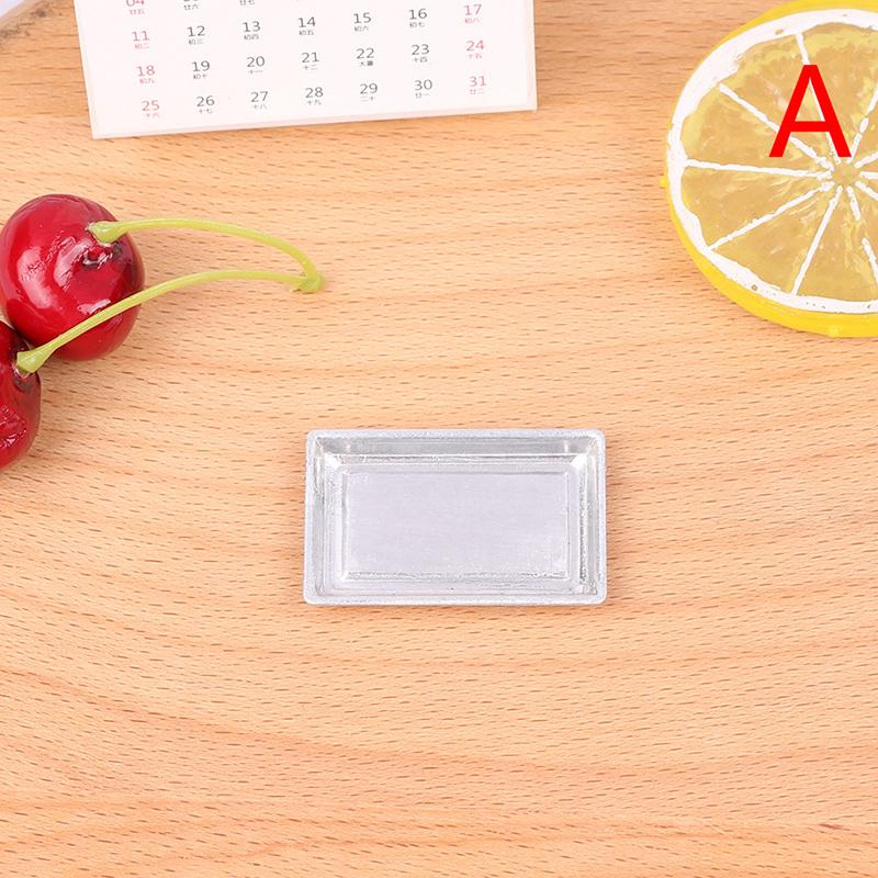 1-3PCS 1:12 Dollhouse Miniature Silver Rectangular Food Tray Mini Cake Fruits Plate Modle Furniture Doll House Decor Accessories