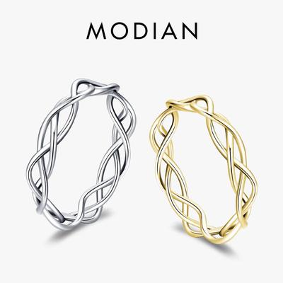 Modian Abstract Braided Texture Elegant Ring 925 Sterling Silver Finger Rings For Women Jewelry