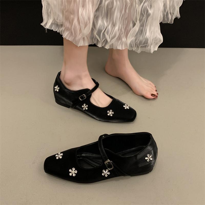 Fashion 2025 New Female Mule Crystal Rhinestone Pointy Mary Jane Shoes Low Heeled Sandals Fashion Slipper Luxury Party