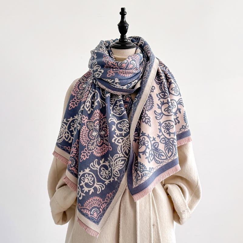 Elegant Checkered Design Scarf Imitation Cashmere Soft Warm Versatile Shawl Coldproof Windproof Blanket Scarf for Autumn Winter