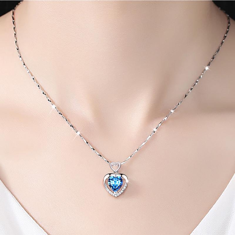Heart-Shaped Pendant 925 Sterling Silver Necklace - Korean Style Clavicle Chain Christmas Gift