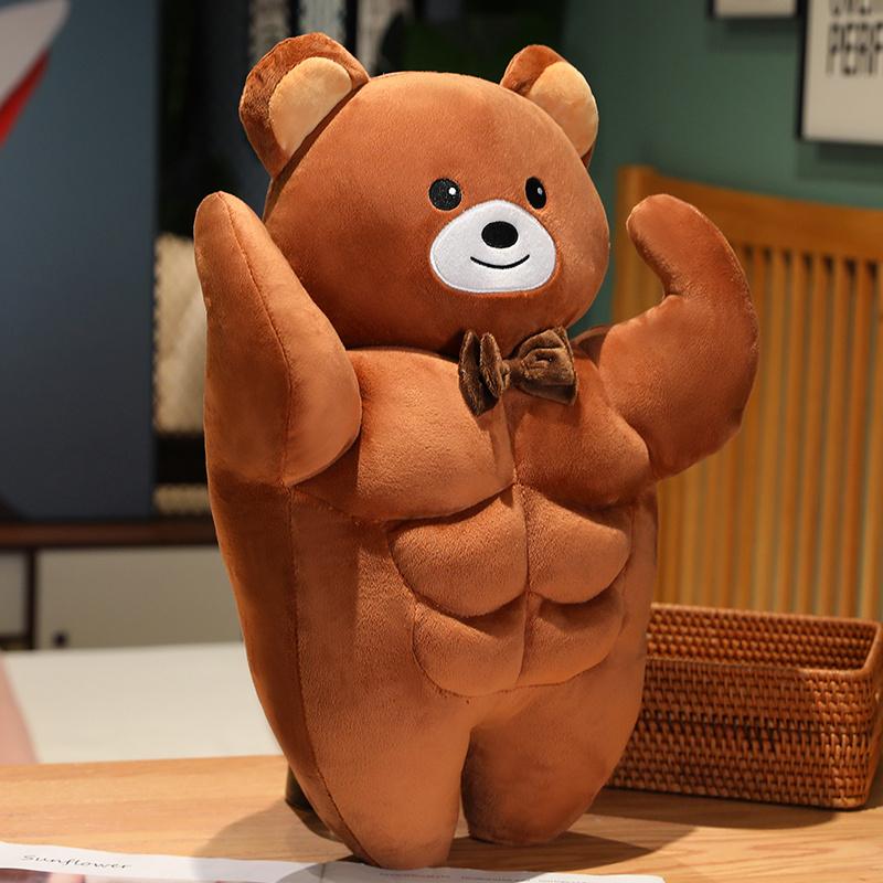 Funny Kawaii Muscle Bear Plush Toy Stuffed Animal Soft Strong Doll Cute Plushies Christmas Gift Present for Children