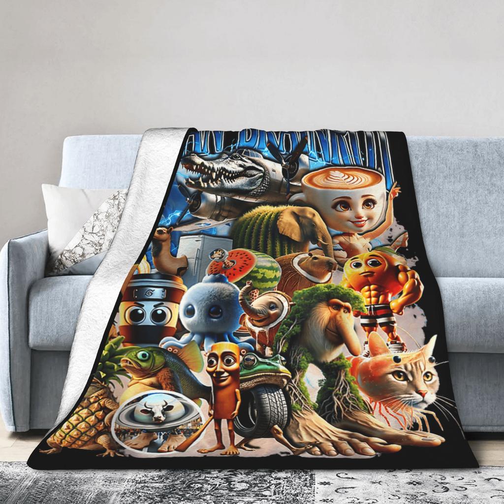 Warm Soft Blanket Funny Italian Brainrot Memes Compilation Bedding Throws Flannel Bedspread For Couch Chair Sofa Bed Bed Cover