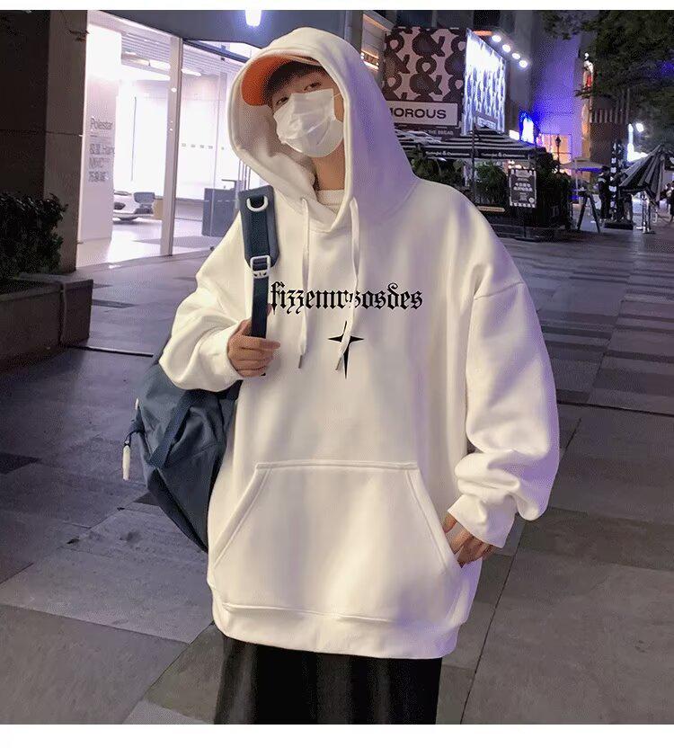 Men's Trendy Hooded Sweatshirt, Loose Fit, Letter Print, Versatile Spring/Autumn Jacket, 2024 Hong Kong Style.