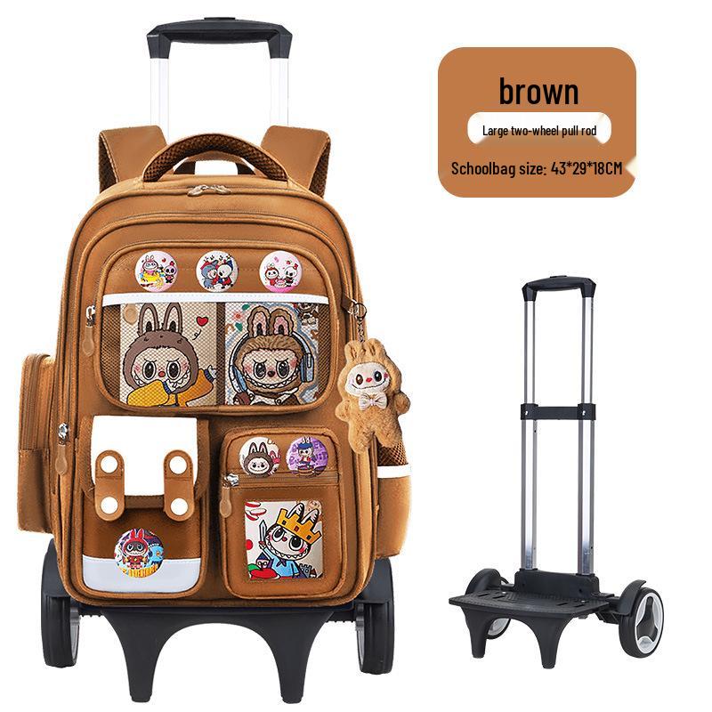 Cartoon Trolley Backpack for Grade 2-6 Students - Large Capacity Schoolbag for Boys & Girls