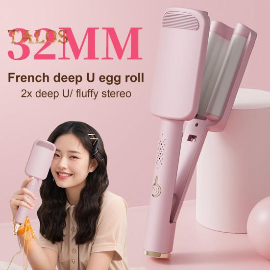 32MM V Shape Curling Iron Ceramic Big French Waves Hair Crimper Styling Tool Anti-Scald Deep Waver Curling Wand for Short And Long Hair