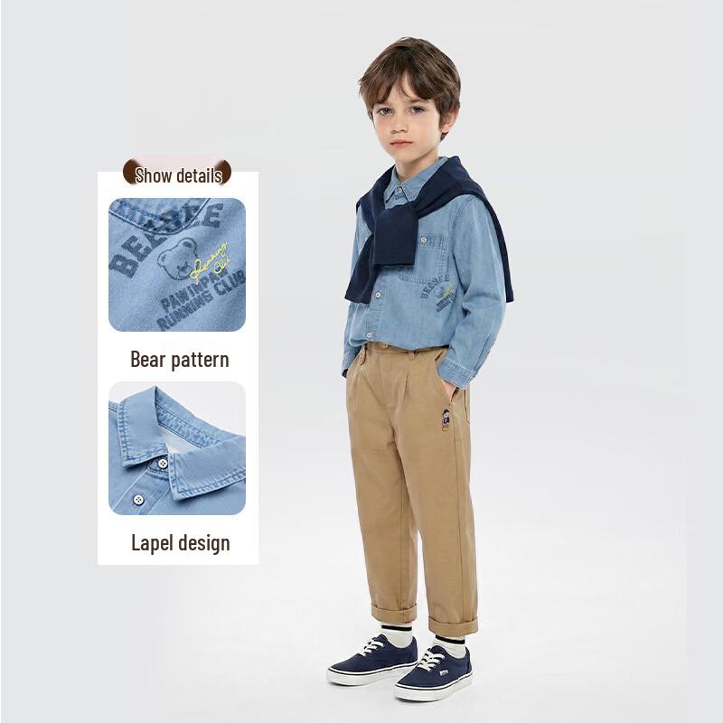PawinPaw Boy's Cartoon Bear Denim Long-Sleeve Shirt