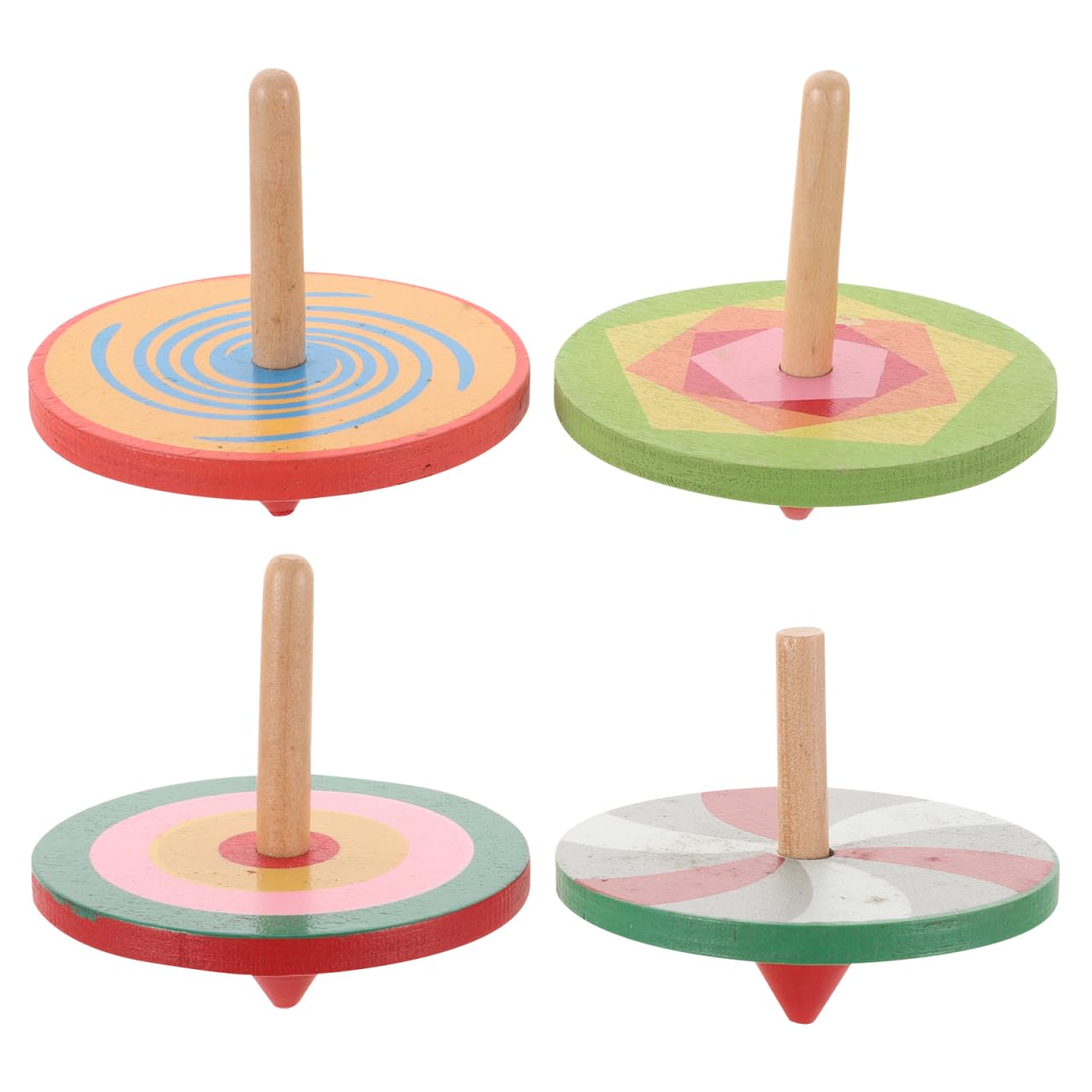 

LIOOBO Colorful Wooden Fun DIY 4 Pieces Hand-Crank Tops, Kids Toys, (Random Colors)