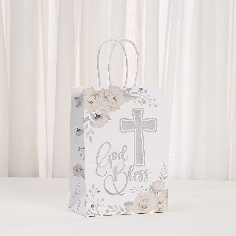 

StoBag, God Bless Floral Cross Gift Tote Bags, Perfect for Baptisms, First Communion Weddings Christian Party Supplies 30pcs&15x8x21cm