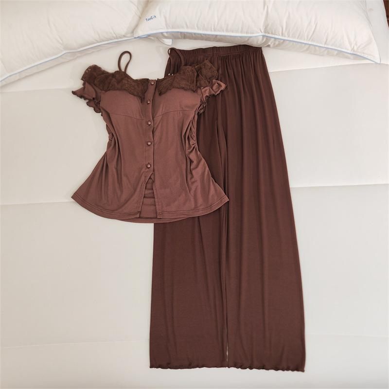 Women's Lace Camisole Sleepwear Set with Chest Pads - Sweet & Sexy Spring/Summer Homewear.