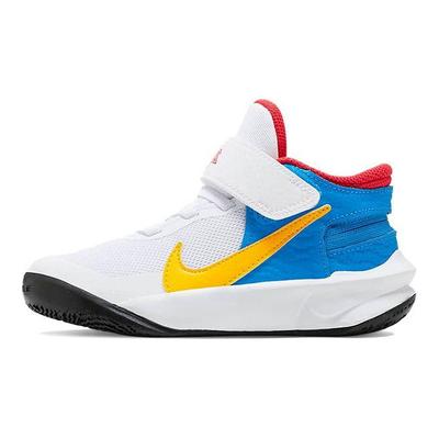 Team Hustle D 10 Flyease Slip-Resistant Shock Absorbing Breathable Low-Top Basketball Shoes Kids Sneaker White Blue Yellow DV9109-171