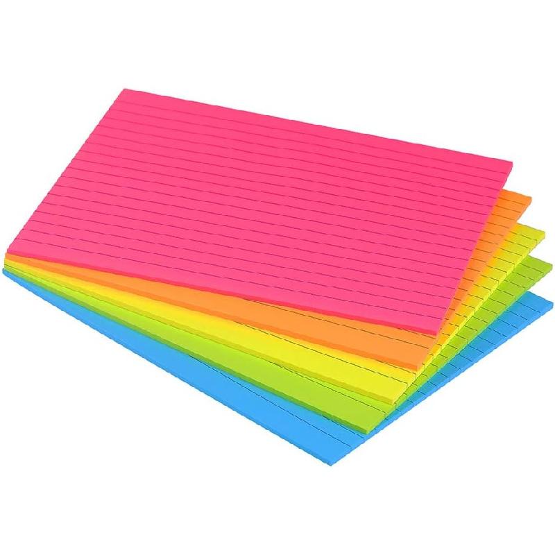 Lined Sticky Notes 4X6 in Bright Ruled Stickies Colorful Super Sticking Power Memo Pads, 45 Sheets/pad, 6 Pads/Pack