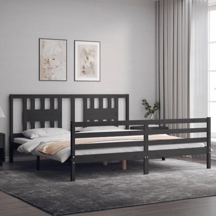 VidaXL Cadre de lit avec tête de lit gris 200x200 cm bois massif 3194593