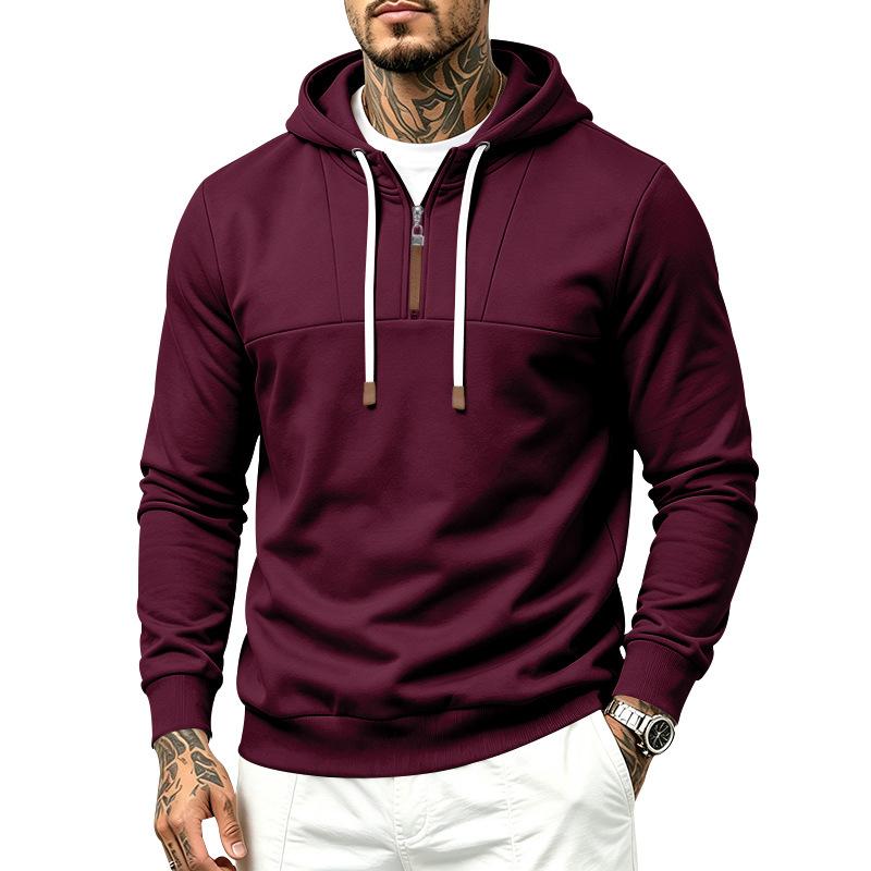 Men S Casual Half Zip Hooded Sweatshirt Basic Style European Size Autumn
