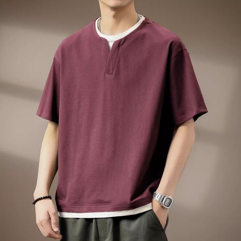 Men's Cooling Waffle Fake Two-Piece Loose V-Neck T-Shirt