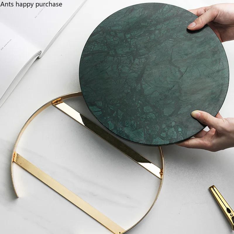 Natural Marble Tray Iron Round Storage Tray Home Decorative Plate Jewelry Trays Cake Pan Dessert Plate Cake Stand Display Trays