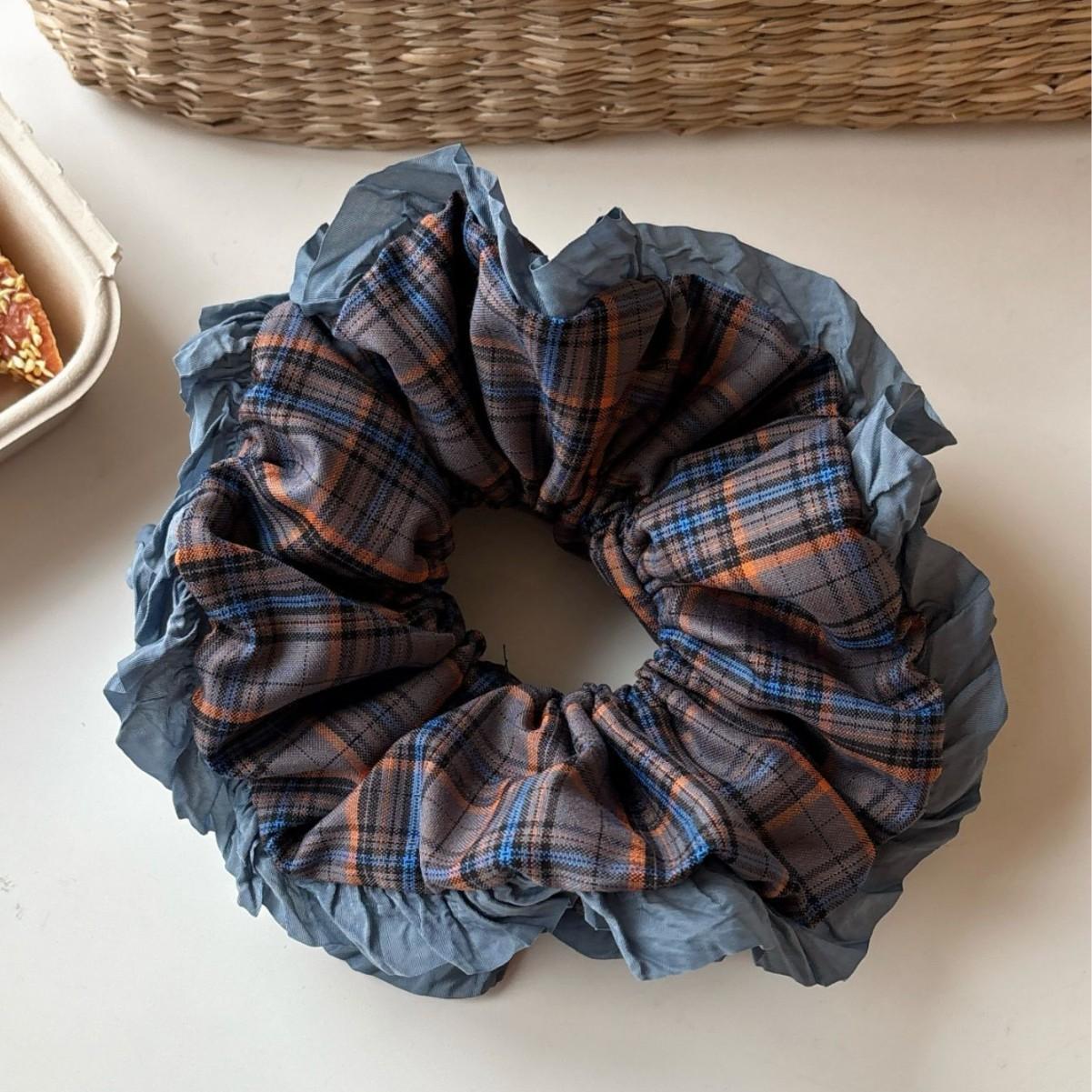 

Оверсайз Клетчатый Контрастный Деликатный Рюшевый Скранчи Винтажный Большая Юбка Юбка Пучок Большого Размера Стиль Аксессуары для Волос Size fits all синий