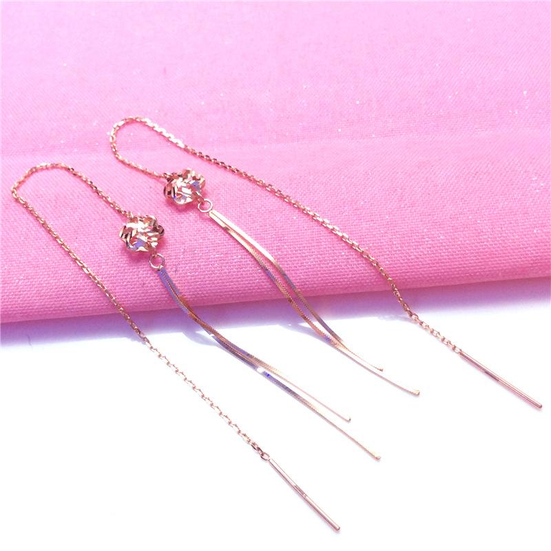 Exquisite Rose Gold Plated Snake Bone Fringed Flower Earrings Personalized Versatile 585 Purple Gold Pure Russian Long Earrings