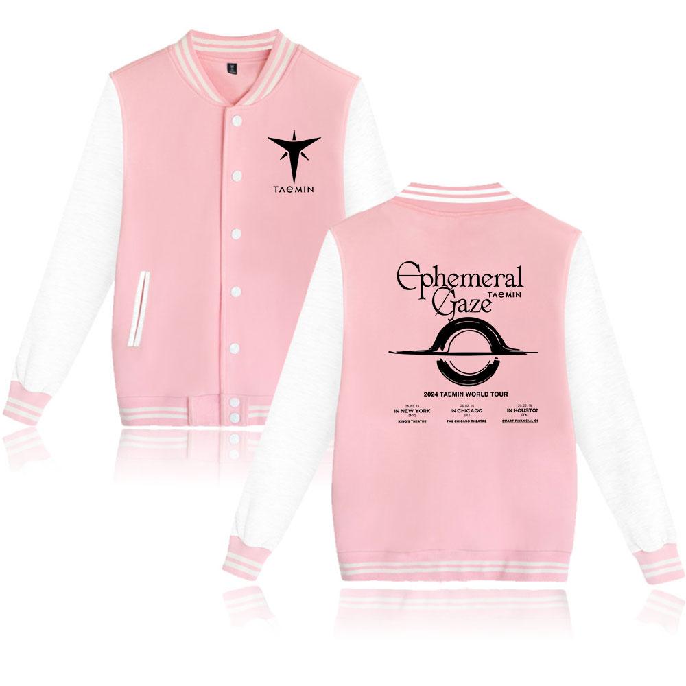 Taemin Stampa Lettere Effimere Uomo Donna Hip Hop Giacca Cappotto Felpe Hoodie Uniforme da Baseball Streetwear Ragazzi Ragazze Cardigan Top Abbigliamento