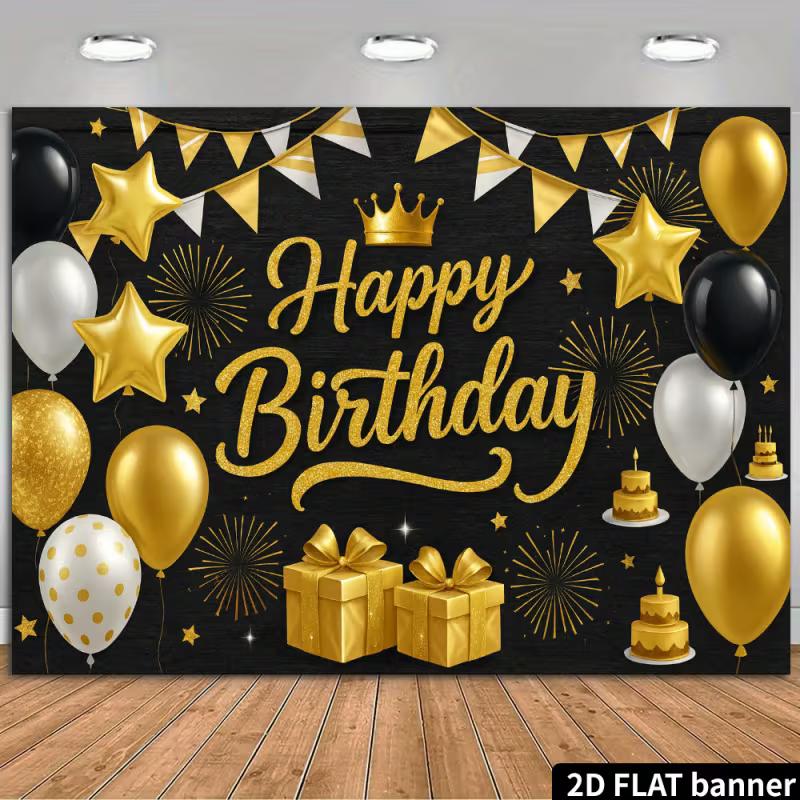 2D Glitter Gold Balloon & Banner Photography Background