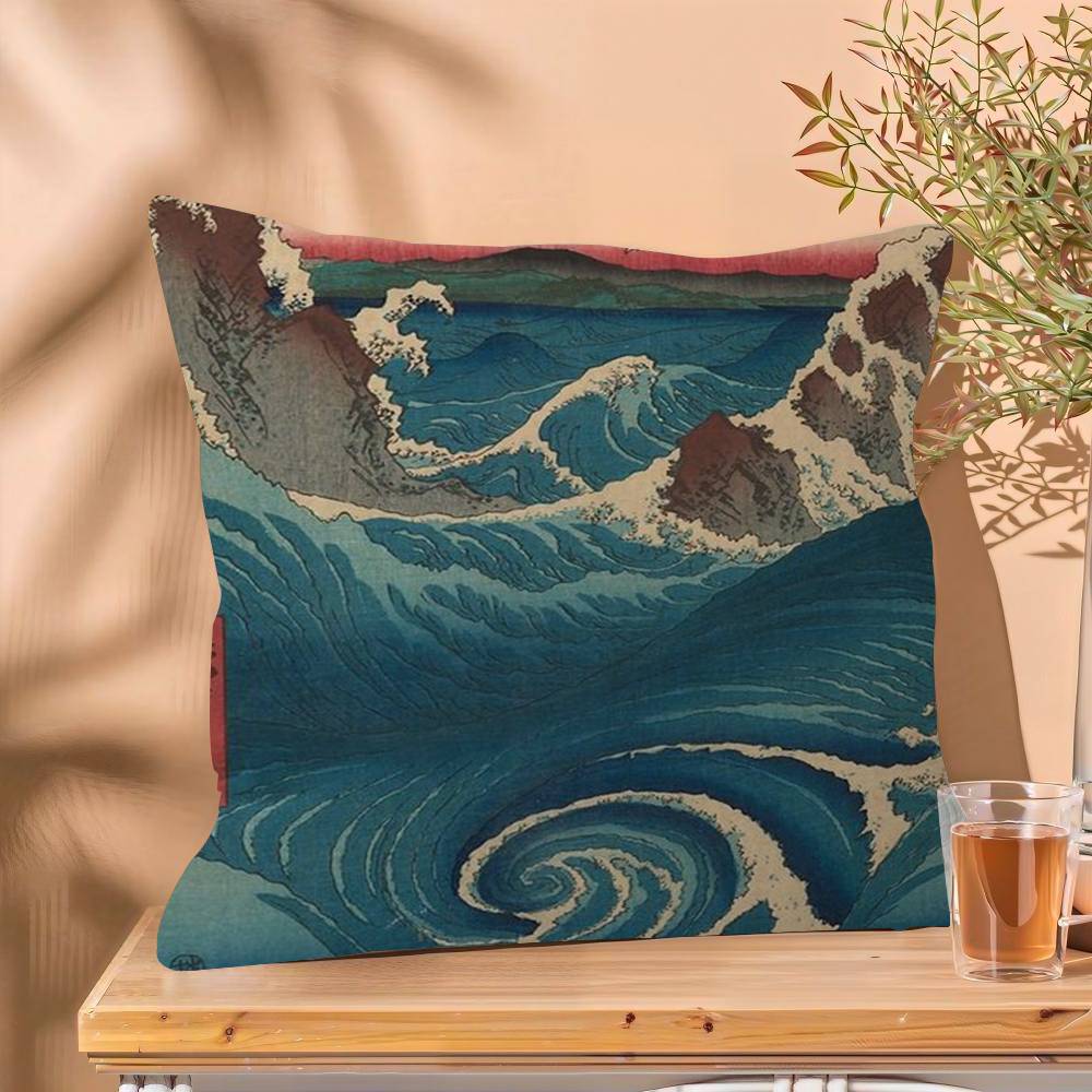 Vintage The Great Wave Katsushika Hokusai Office Cushion Pillowcase Car Cushion Cover45X45CM Lumbar Pillowcase Sofa Pillowcover