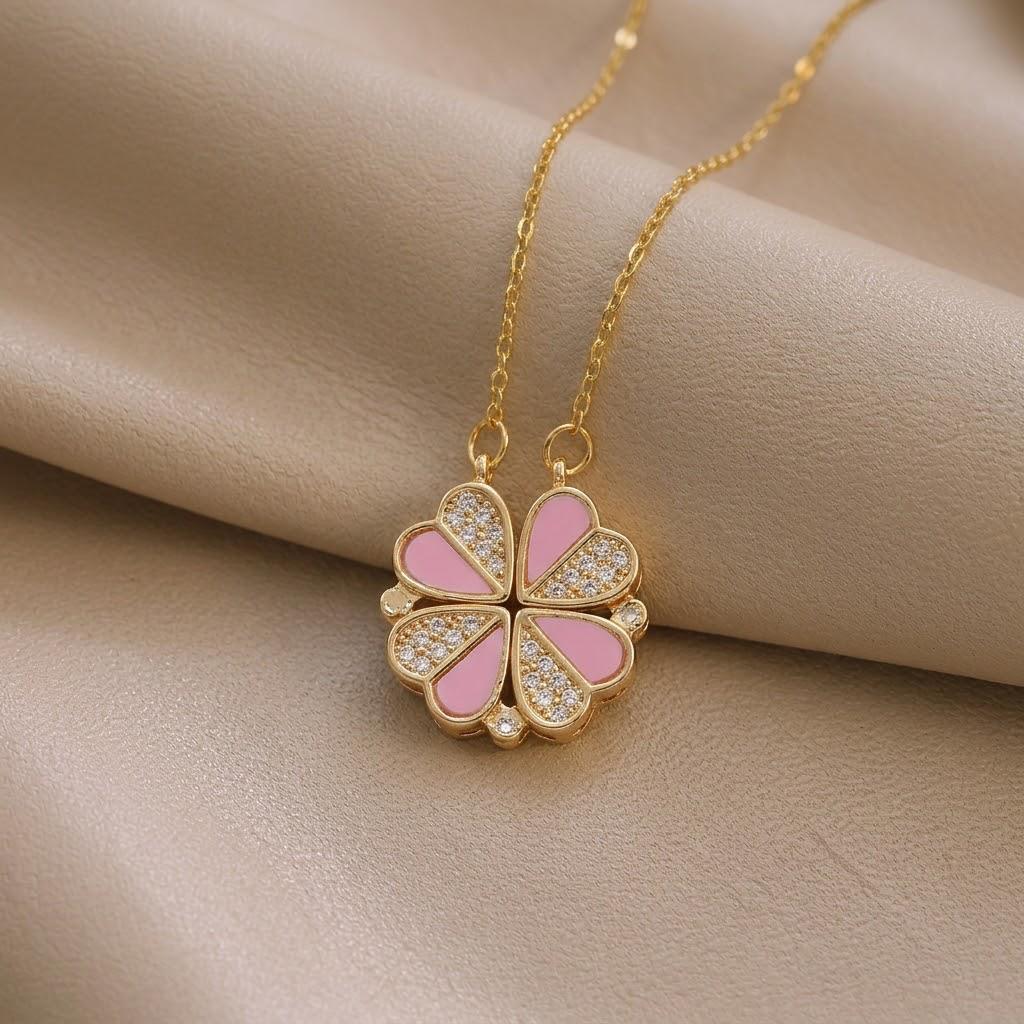 Women's European & American Style Four-Leaf Clover & Heart Pendant Clavicle Necklace