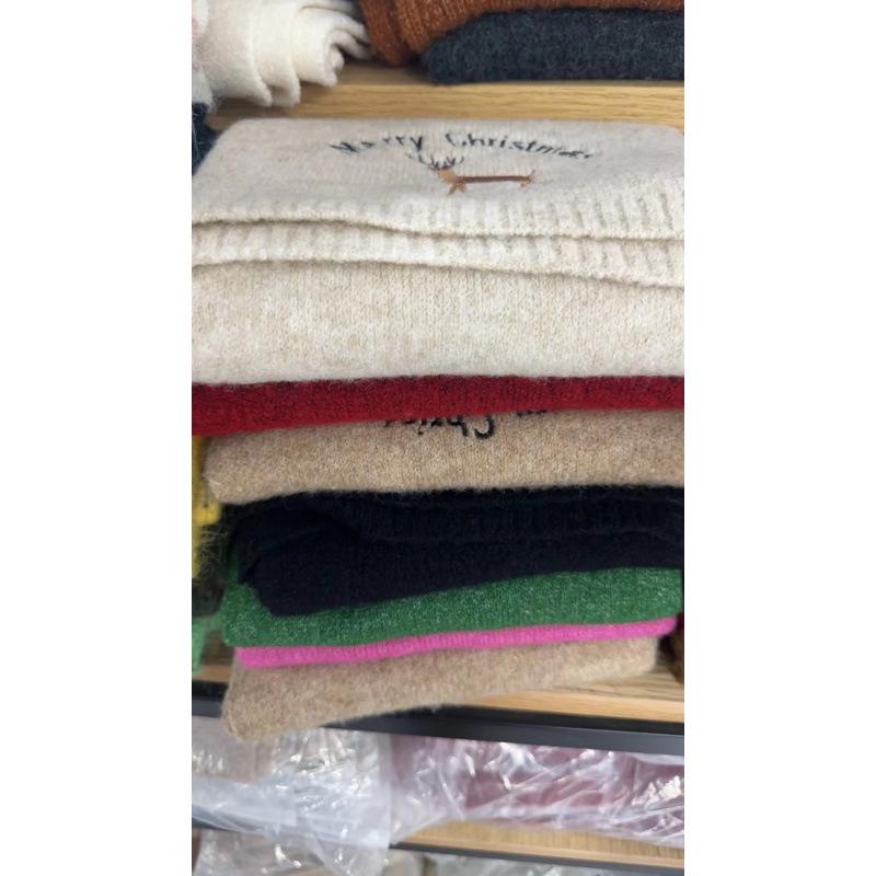 Écharpe Tricotée Mélange Laine Rouge Renne pour Femme - Style Chaleureux de Noël