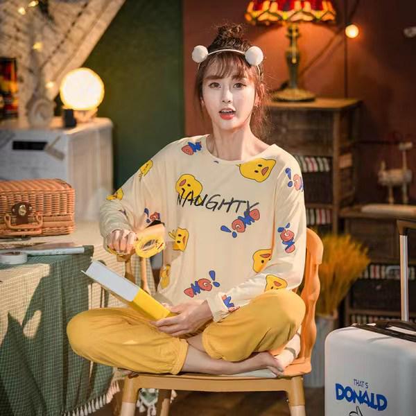 Women's Korean Smiley Face Cartoon Pajamas Set – Long-Sleeved Pullover & Trousers for Autumn/Winter