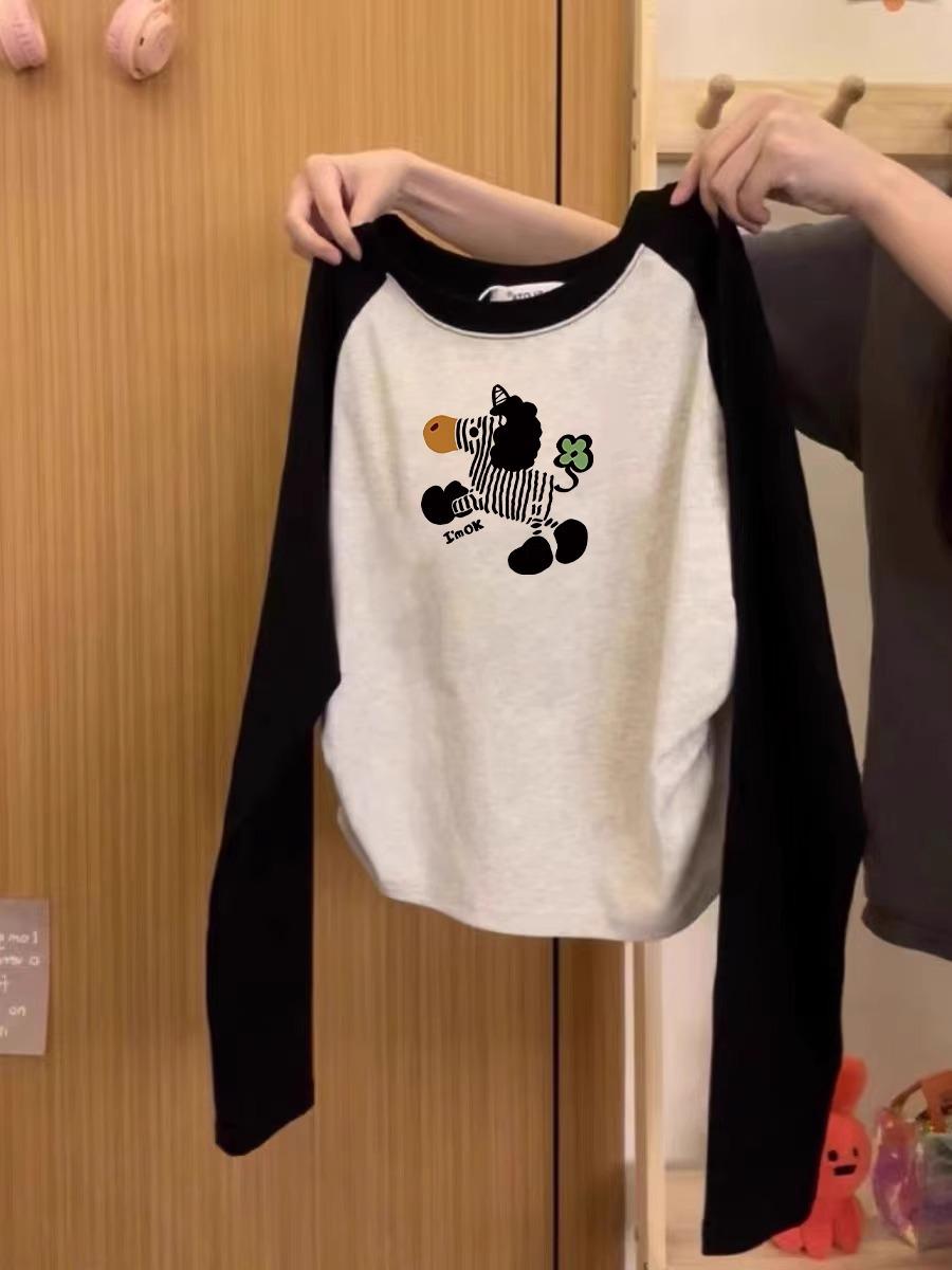 

Женская футболка с длинным рукавом реглан с мультяшным принтом - Тренд осени 2024 Облегающий базовый слой S