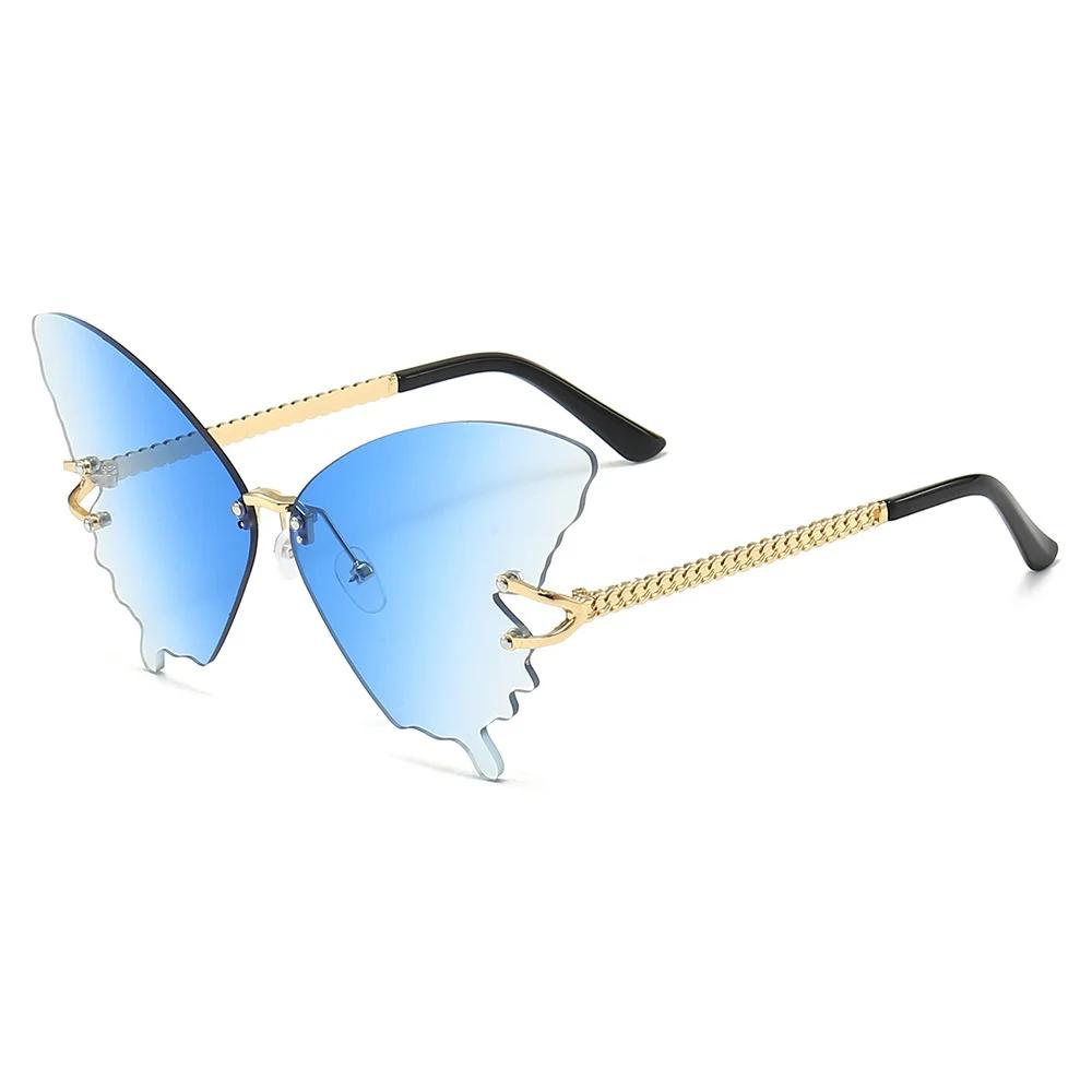 Rimless Butterfly Sunglasses Women Premium Designer Classic Rimless Big Frame Sun Glasses Ladies Shades Eye Wear UV400 Protection
