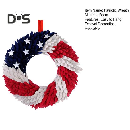 USA Independence Day Patriotic Wreath Red White Blue US Flag Wreath Front Door Wall Hanging Garland Pendant 4th of July Festival Decoration