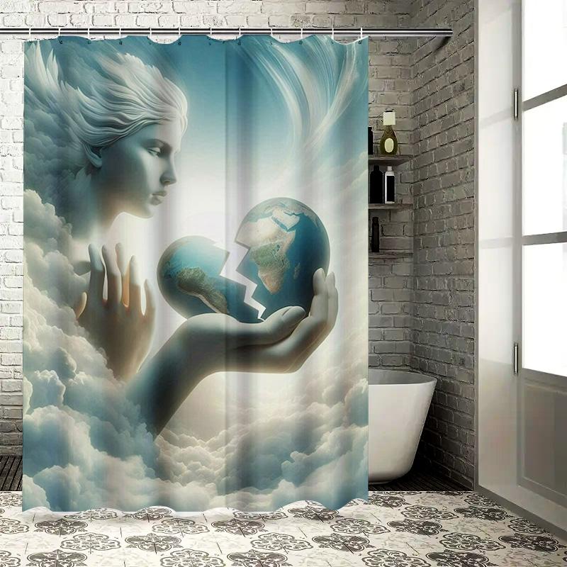 Angel and Earth Shower Curtain - Waterproof, Mildew-Resistant, Machine Washable for Heavenly Bathroom Decor