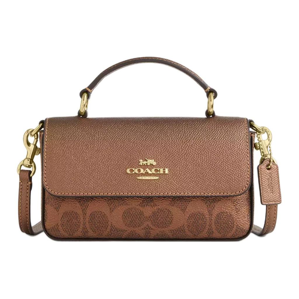Coach Josie 18 Logo Argentato Tela Rivestita e Pelle Borsa a Tracolla Piccola Borse da Donna Rame CCK68-IMYGQ