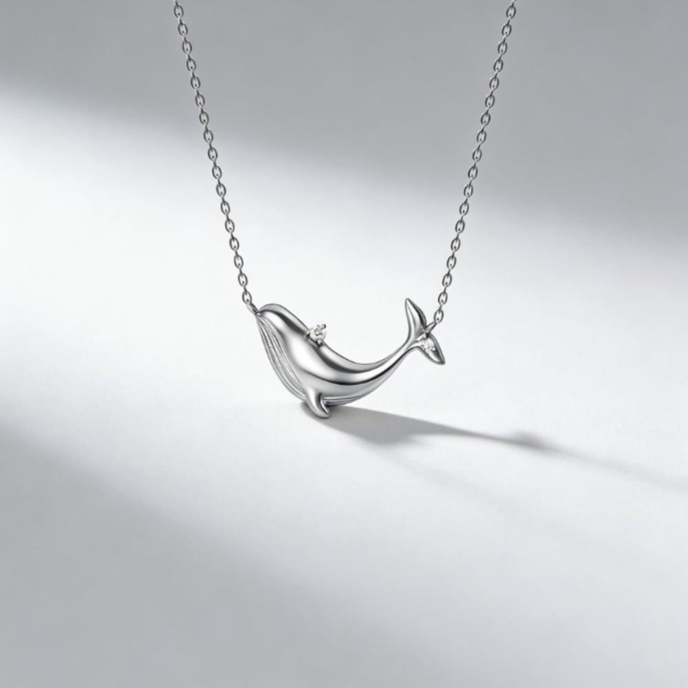 Silver Clavicle Chain Copper Zircon Pendant Fashion Whale Pendant Necklace  Daily