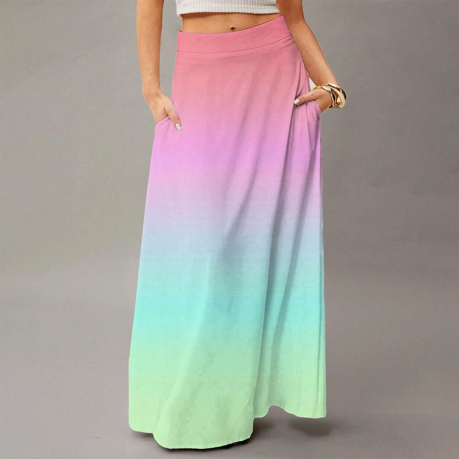 

Женская повседневная складная юбка-макси с градиентным принтом, высокой талией и карманом, с драпировкой XXL