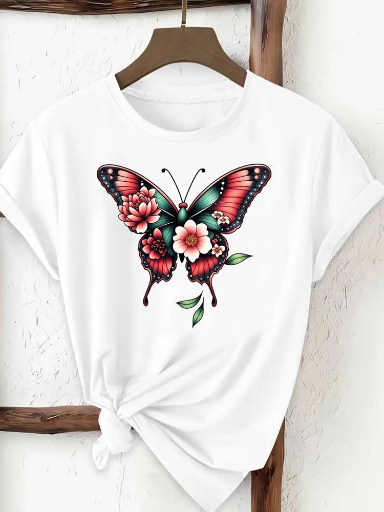 Sweet Flower 90s Print Trend Ladies Popular Casual Round Neck Women Fashion Graphic Short Sleeve T-shirts Fashion Clothing