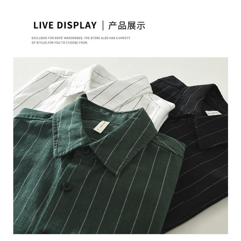 Men's Vertical Stripe Patch Pocket Short Sleeve Button Down Shirt Casual Streetwear Top