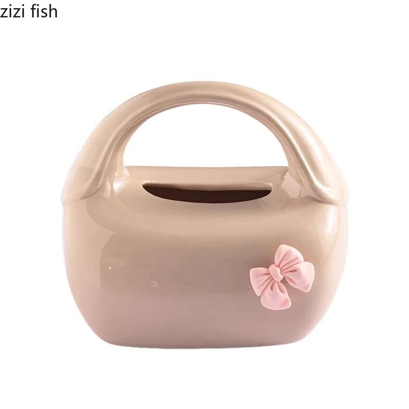 Handbag Shaped Ceramic Tissue Box Desktop Removable Tissue Box Napkin Paper Box Tissues Container Creative Storage Boxes