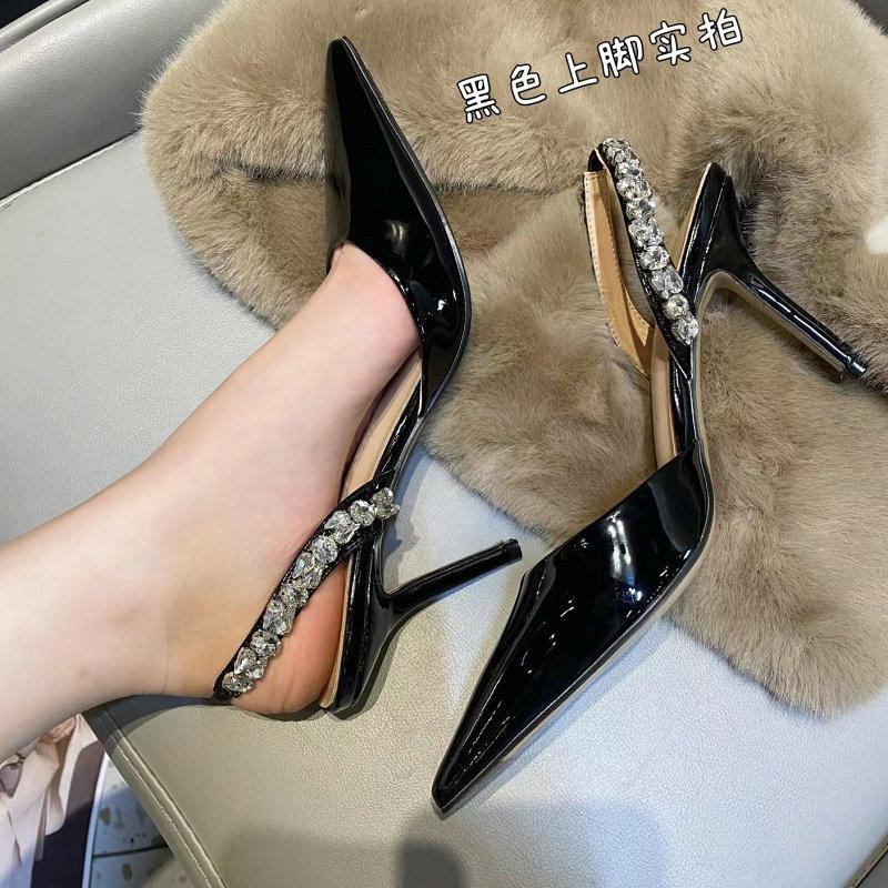 

Fashion 2025 Summer French High Heels Female Stiletto Temperament Fairy Pointy Single-Shoe Rhine-Diamond Bow-Head Sandals 34