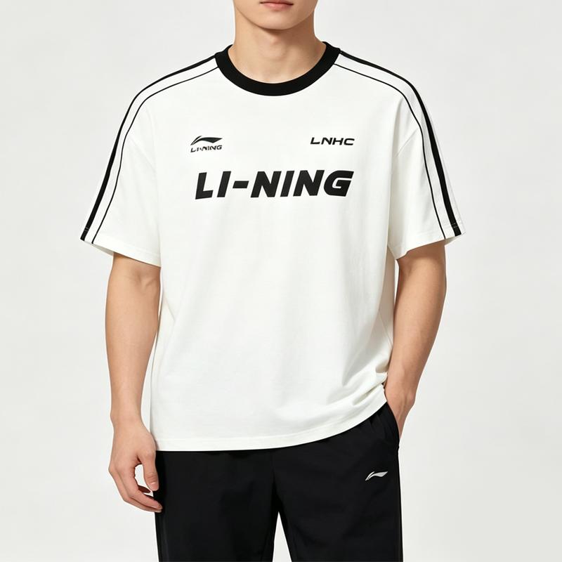 Li-Ning Summer Mens Short Sleeve Comfortable Breathable Skin-Friendly Trendy Fashion Versatile Casual Sports Suit Men suit AHSU657-1+AYKU703-1