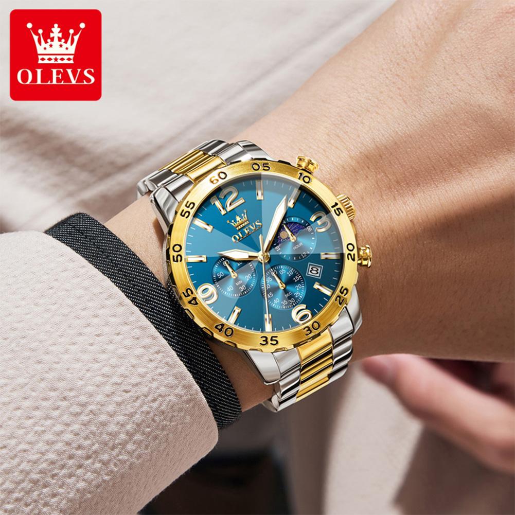 OLEVS Ceas Bărbați Marcă de Lux Ceas Quartz Multifuncțional Rezistent la Apă Fază Lunară Cronograf Original Ceas de Rochie pentru Bărbați