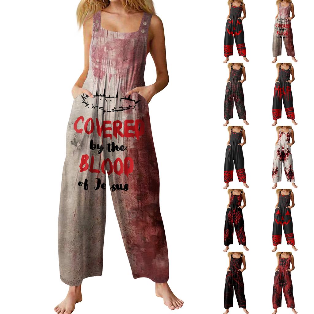 Women's Fashion St. Patrick's Day Printed Casual Loose Retro Suspender Jumpsuit